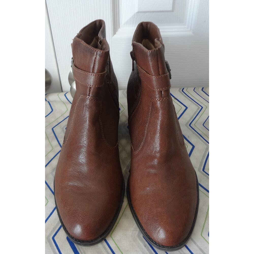 Naturalizer Brown Leather Ankle Boots Booties Womens 10 Round Toe Zip Buckle - Picture 2 of 8